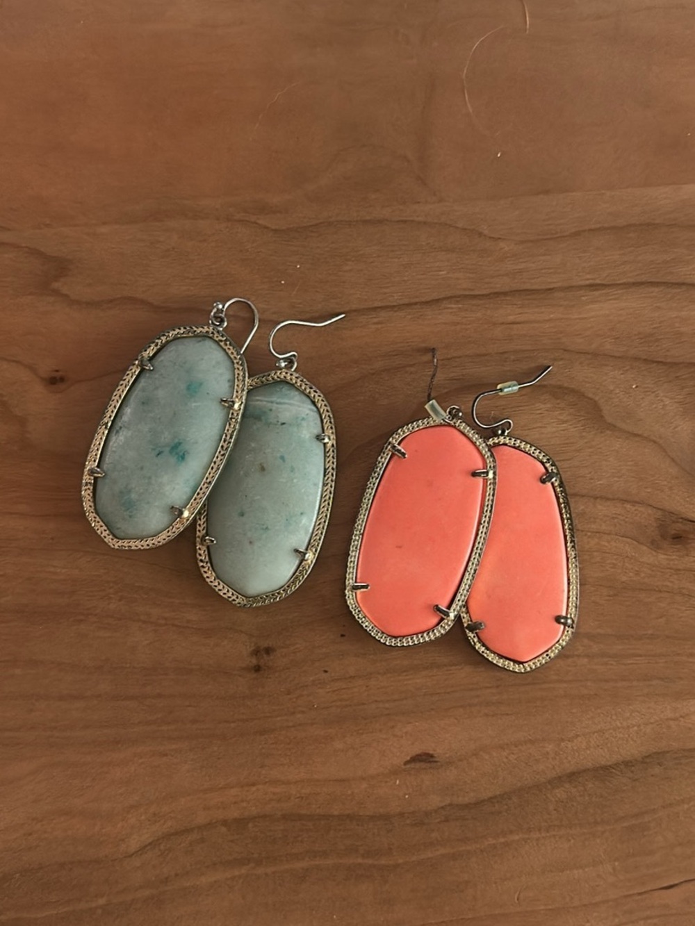 Women’s Dangle Earrings in Coral and Aqua - Gold Trim